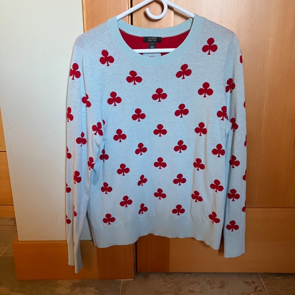 Halogen Atlantic/Pacific collection EUC Light Blue with Red Club/Clover size "1"